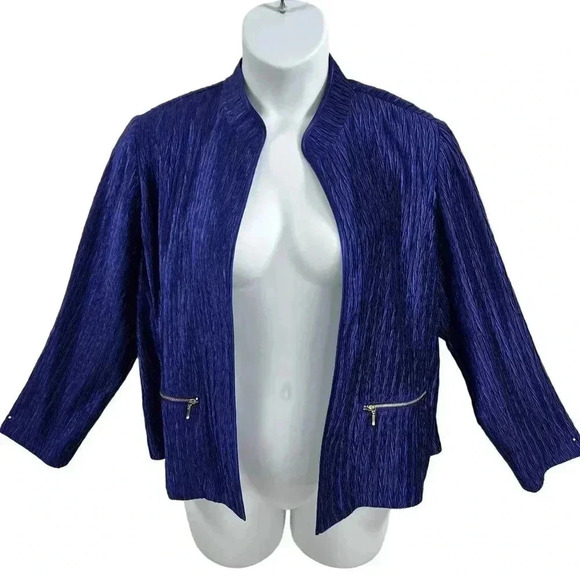 Chicos 2 Lg NWT Crinkle Shine Carbon Blue Jacket MSRP 119.00 Blazer Careerwear - Picture 16 of 16
